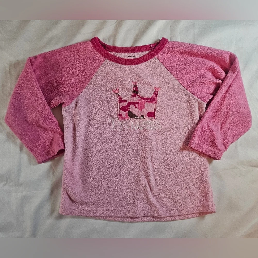 Carter's Girls Pink Long Sleeve Camo Crown Princess Design Sweater Size 4T